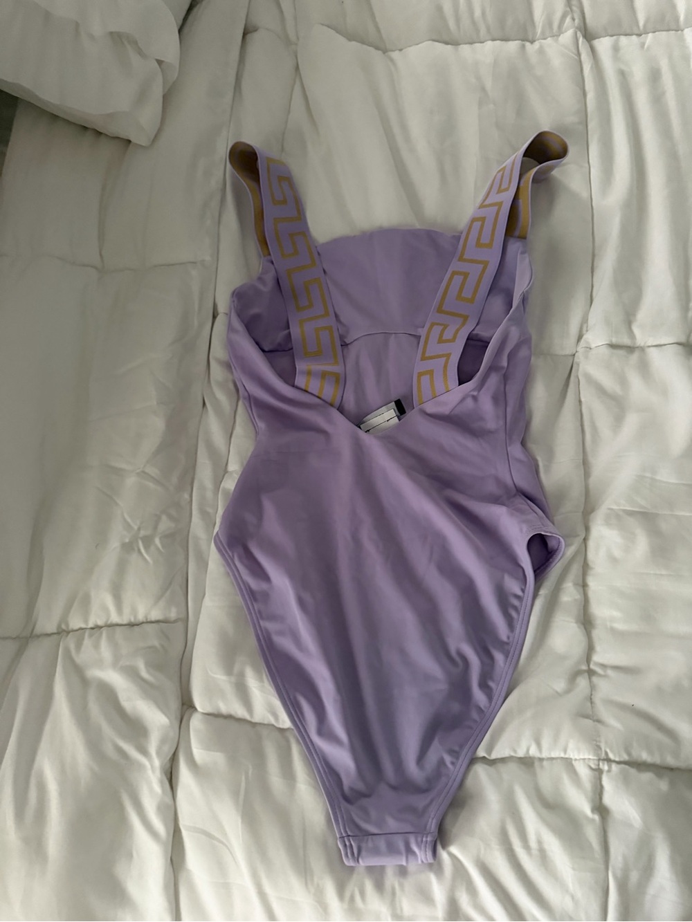 Versace Lavender Swimsuit with Gold-Trim Detail - Picture 6 of 8